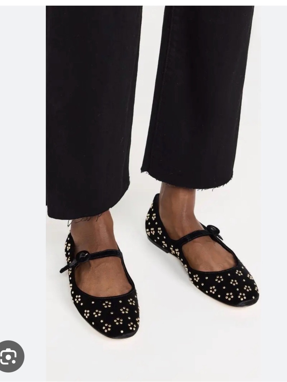 Larroude Black Pearl-Studded Mary Jane Flats